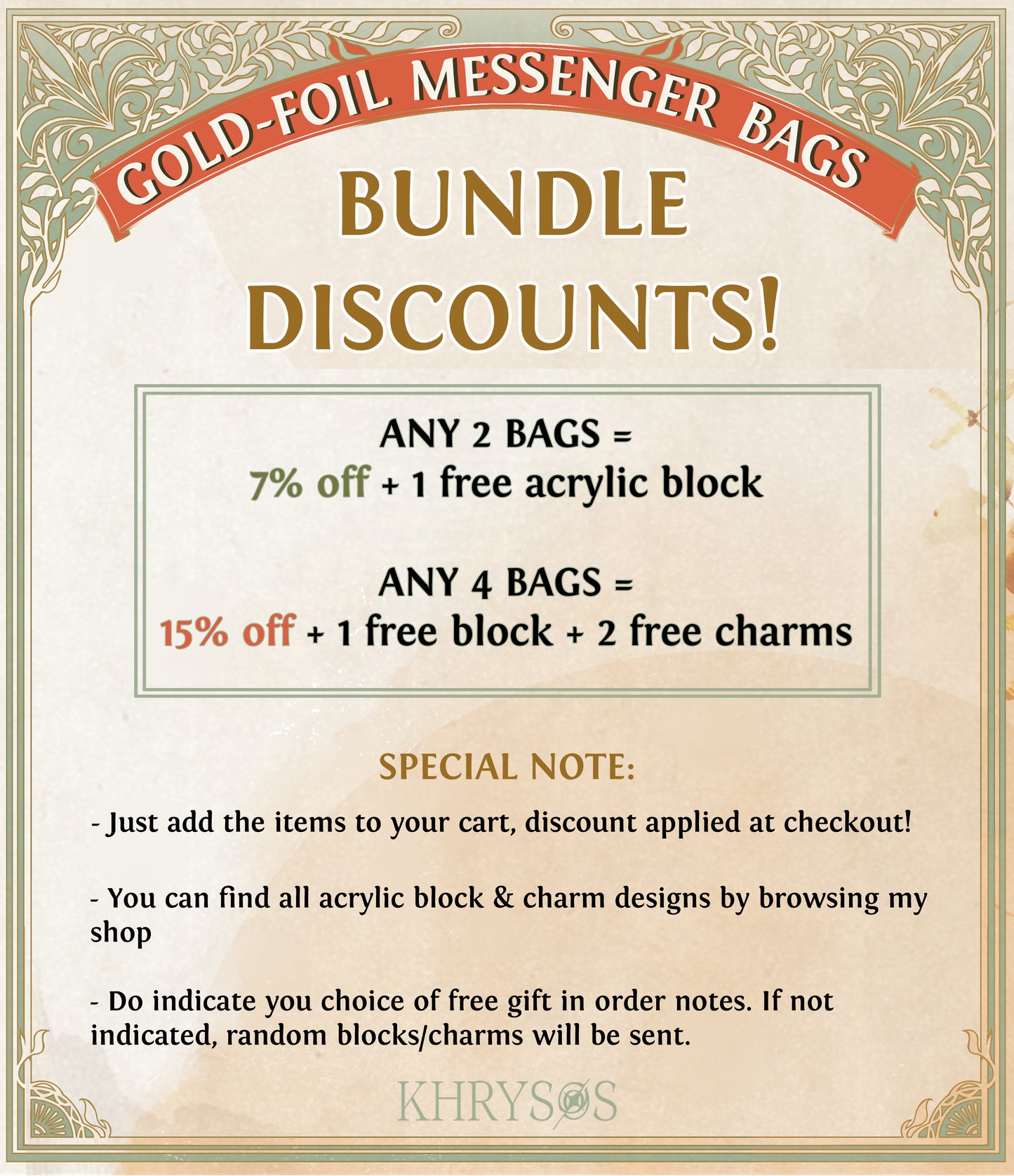 Aventurine Gold Foil Messenger Bag